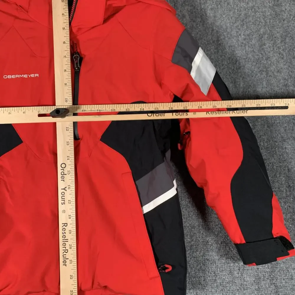 Obermeyer Ski Jacket Youth 8 Red Black Colorblock Hooded Insulated Ski Winter